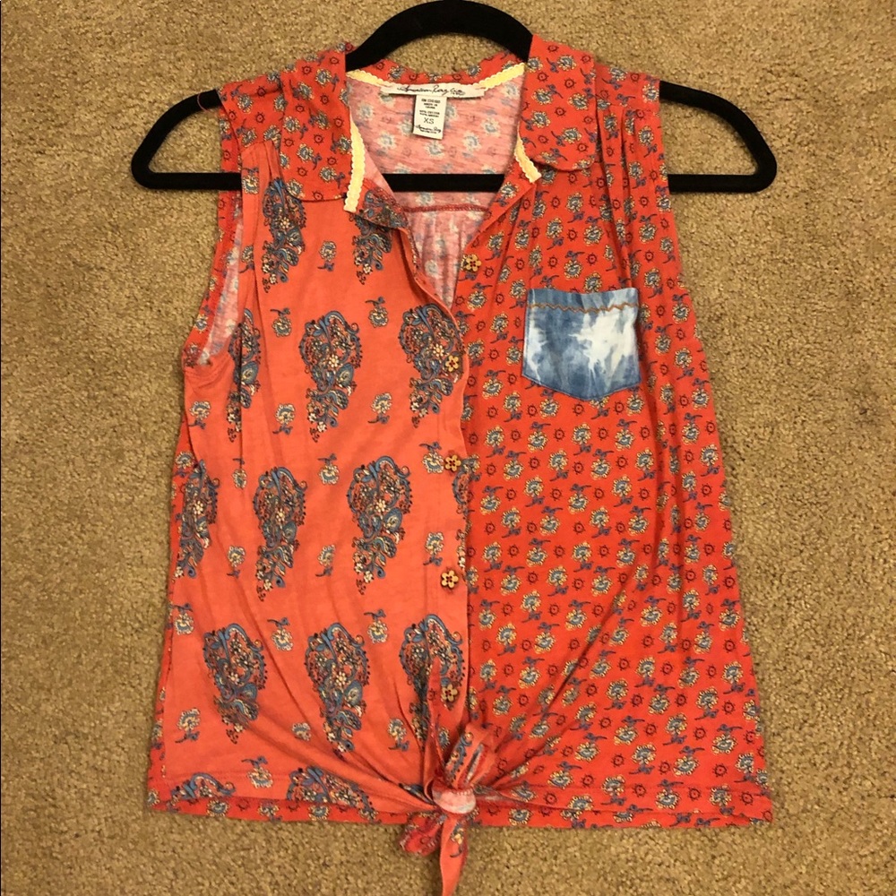 American Rag button down tank top with tie bottom